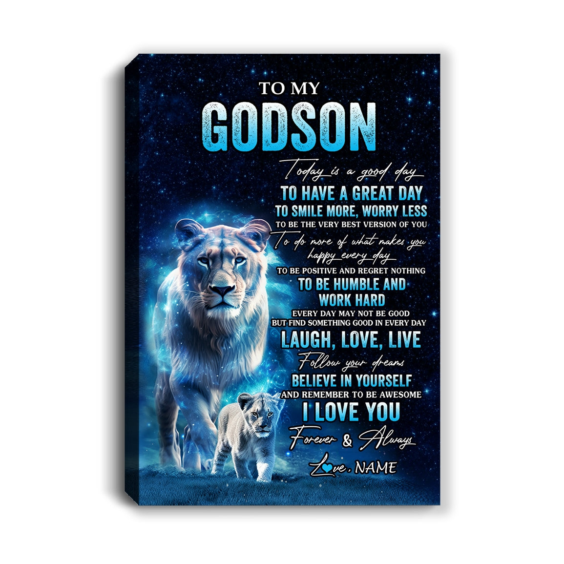 Personalized To My Godson Lion Canvas From Godmother Today Is A Good Day Godson Gifts Birthday Graduation Christmas Custom Wall Art Print Framed Canvas | teecentury