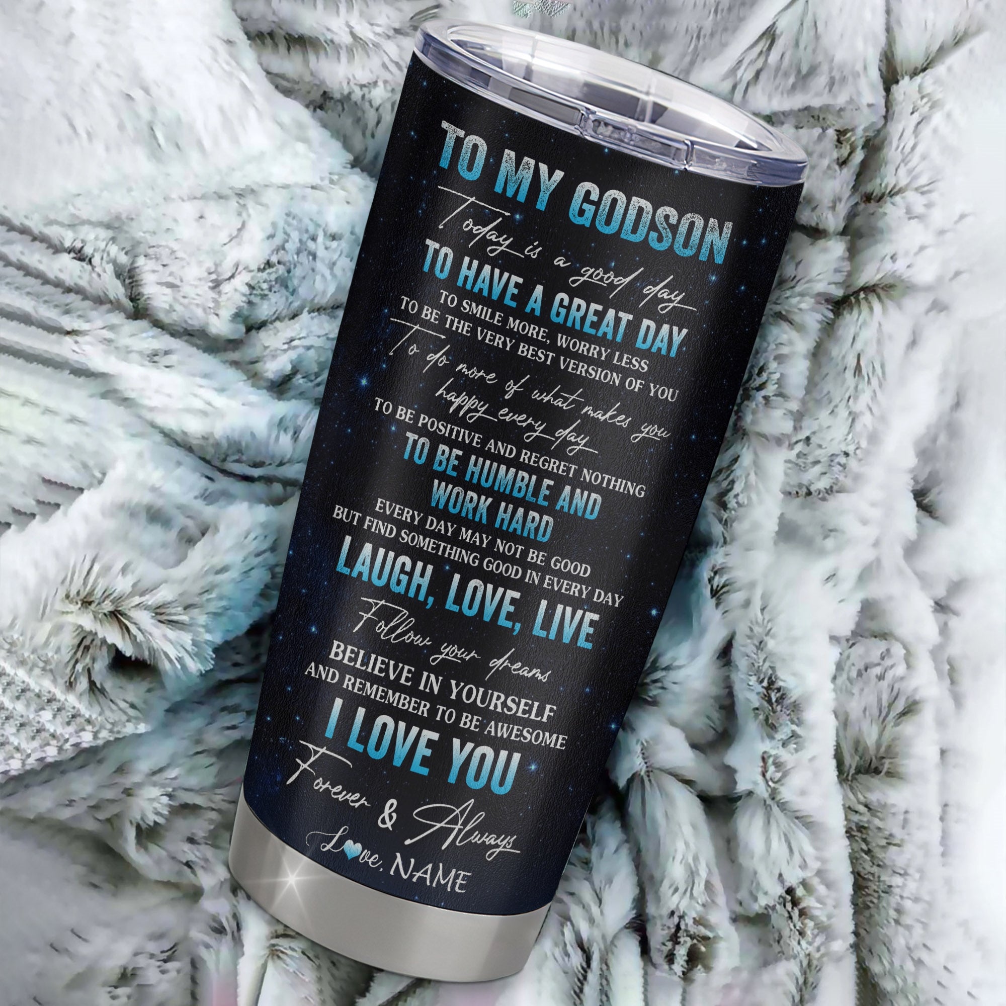 Personalized To My Godson Lion From Godmother Stainless Steel Tumbler Cup Every Day Laugh Love Live Godson Birthday Graduation Christmas Travel Mug | teecentury