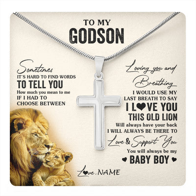 Stainless Cross Necklace Stainless Steel | 1 | Personalized To My Godson Necklace From Godfather I Love You This Old Lion Godson Birthday Graduation Christmas Customized Gift Box Message Card | teecentury