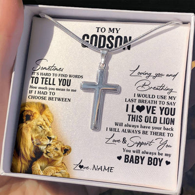 Stainless Cross Necklace Stainless Steel | 2 | Personalized To My Godson Necklace From Godfather I Love You This Old Lion Godson Birthday Graduation Christmas Customized Gift Box Message Card | teecentury