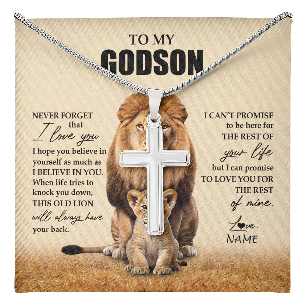 Stainless Cross Necklace Stainless Steel | 1 | Personalized To My Godson Necklace From Godfather Lion Never Forget That I Love You Godson Jewelry Birthday  Gifts Graduation Christmas Customized Message Card | teecentury