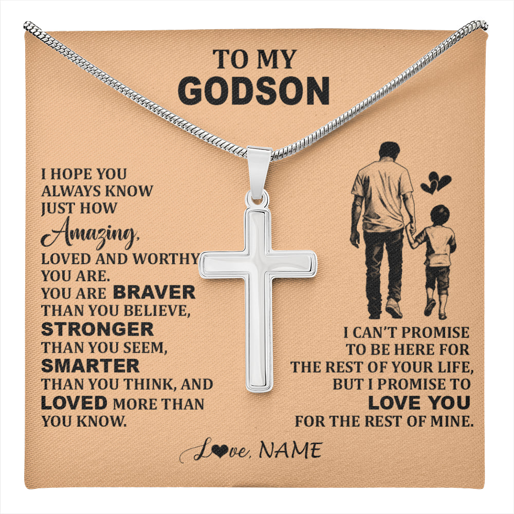 Stainless Cross Necklace Stainless Steel | 1 | Personalized To My Godson Necklace From Godfather Promise To Love You Godson Birthday Gifts Graduation Jewelry Christmas Customized Gift Box Message Card | teecentury