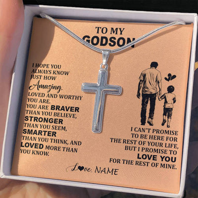 Stainless Cross Necklace Stainless Steel | 2 | Personalized To My Godson Necklace From Godfather Promise To Love You Godson Birthday Gifts Graduation Jewelry Christmas Customized Gift Box Message Card | teecentury