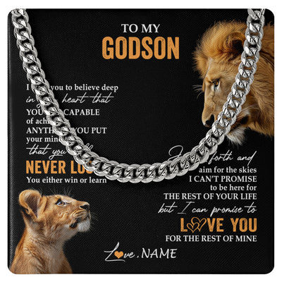 Cuban Link Chain Necklace Stainless Steel | 1 | Personalized To My Godson Necklace From Godfather Uncle You Will Never Lose Lion Godson Birthday Gifts Graduation Christmas Customized Gift Box Message Card | teecentury