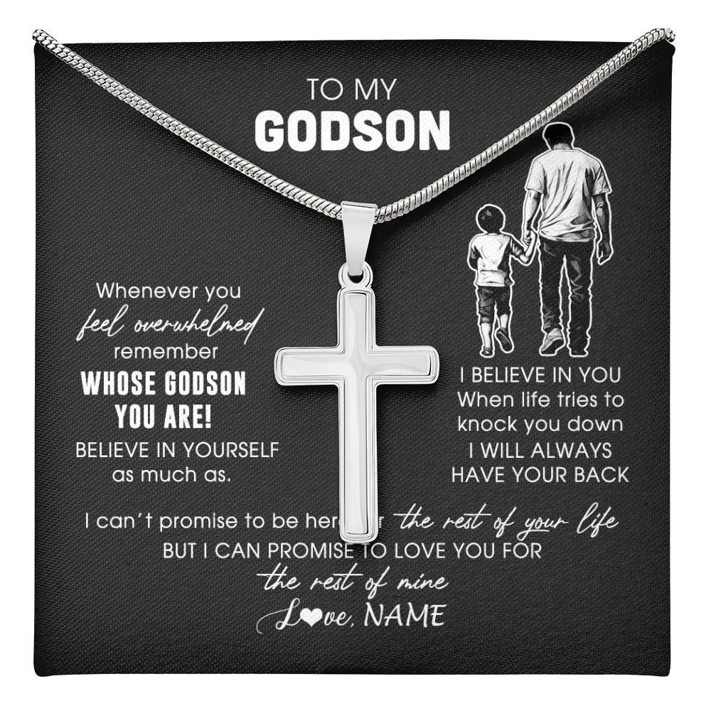 Stainless Cross Necklace Stainless Steel | 1 | Personalized To My Godson Necklace From Godfather Whenever You Feel Overwhelmed Godson Jewelry Birthday Graduation Christmas Customized Gift Box Message Card | teecentury