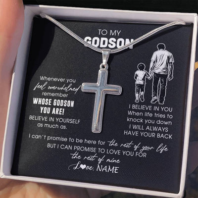 Stainless Cross Necklace Stainless Steel | 2 | Personalized To My Godson Necklace From Godfather Whenever You Feel Overwhelmed Godson Jewelry Birthday Graduation Christmas Customized Gift Box Message Card | teecentury
