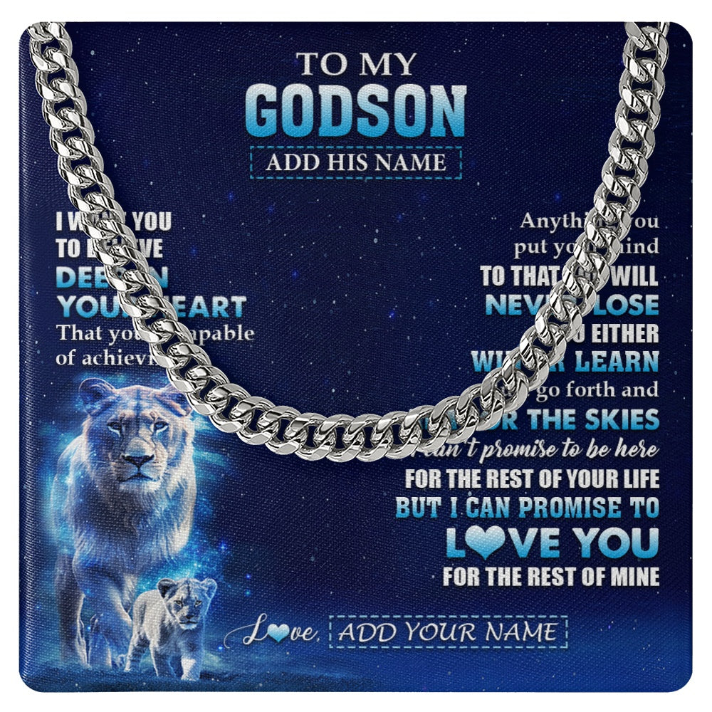 Cuban Link Chain Necklace Stainless Steel | 1 | Personalized To My Godson Necklace From Godmother Aunt Believe Your Heart Godson Gift Birthday Graduation Christmas Customized Gift Box Message Card | teecentury.myshopify