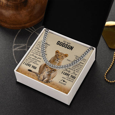 Cuban Link Chain Necklace Stainless Steel | 2 | Personalized To My Godson Necklace From Godmother Aunt Sometimes It's Hard Lion Godson Gift Birthday Jewelry Christmas Customized Gift Box Message Card | teecentury