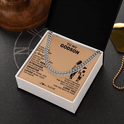 Cuban Link Chain Necklace Stainless Steel | 2 | Personalized To My Godson Necklace From Godmother Promise To Love You Godson Birthday Gifts Graduation Christmas Customized Gift Box Message Card | teecentury