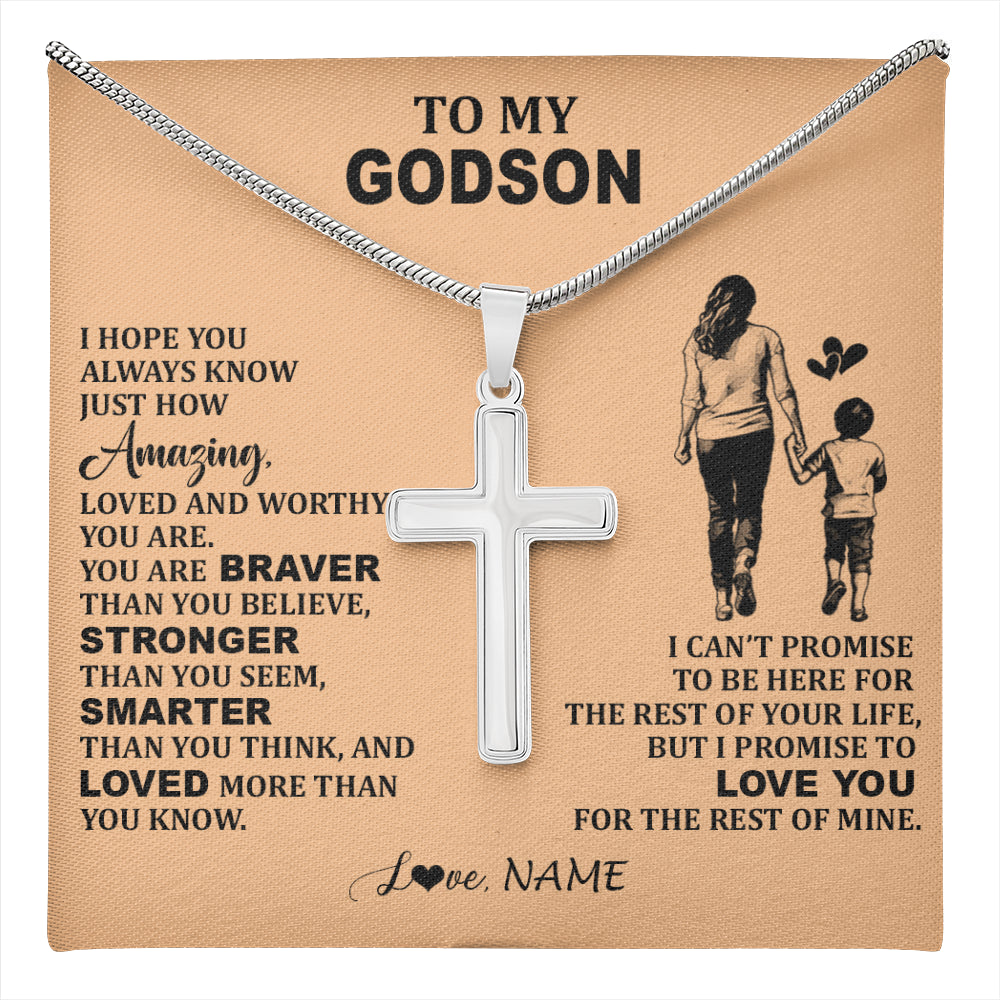 Stainless Cross Necklace Stainless Steel | 1 | Personalized To My Godson Necklace From Godmother Promise To Love You Godson Birthday Gifts Graduation Christmas Customized Gift Box Message Card | teecentury