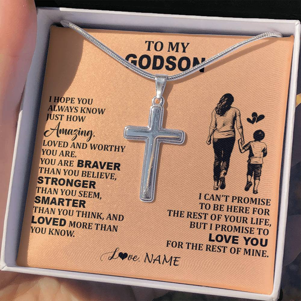 Stainless Cross Necklace Stainless Steel | 2 | Personalized To My Godson Necklace From Godmother Promise To Love You Godson Birthday Gifts Graduation Christmas Customized Gift Box Message Card | teecentury