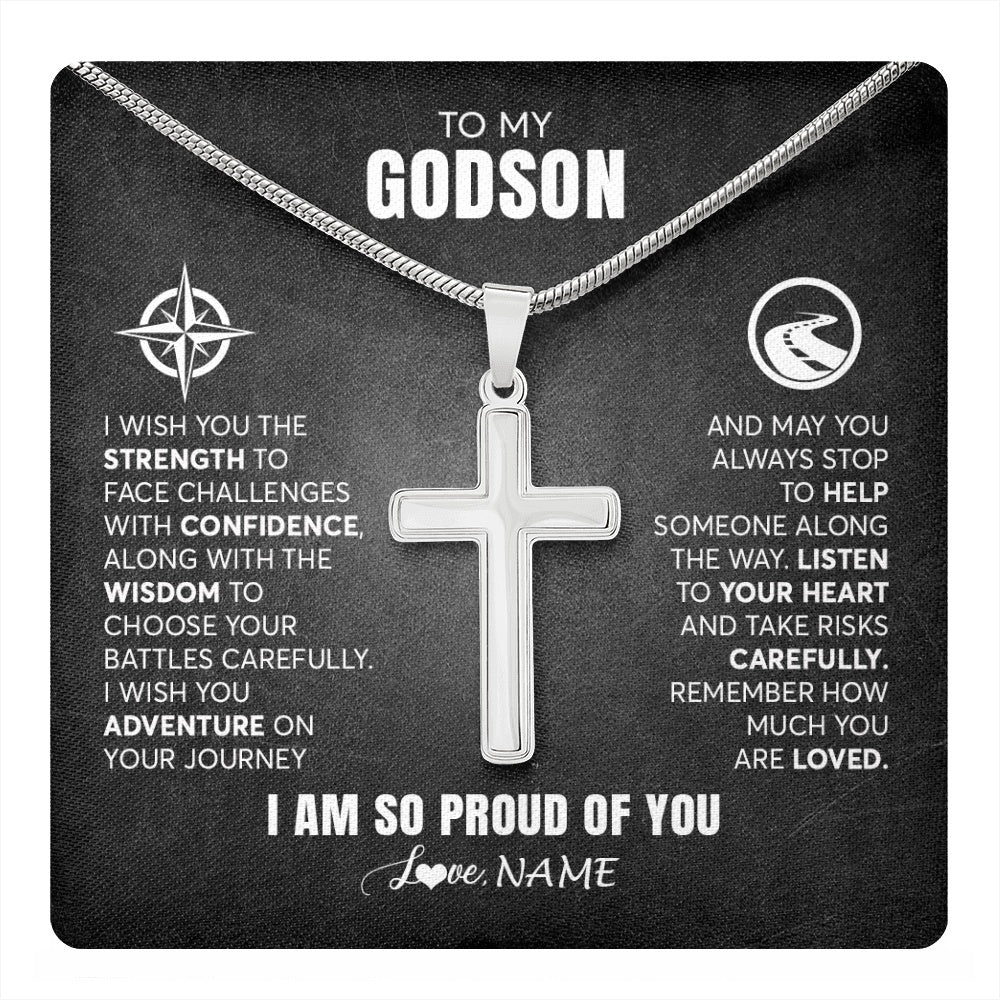 Stainless Cross Necklace Stainless Steel | 1 | Personalized To My Godson Necklace From Godmother Uncle Aunt I Wish You The Strength Godchild Birthday Graduation Inspirational Customized Gift Box Message Card | teecentury.myshopify