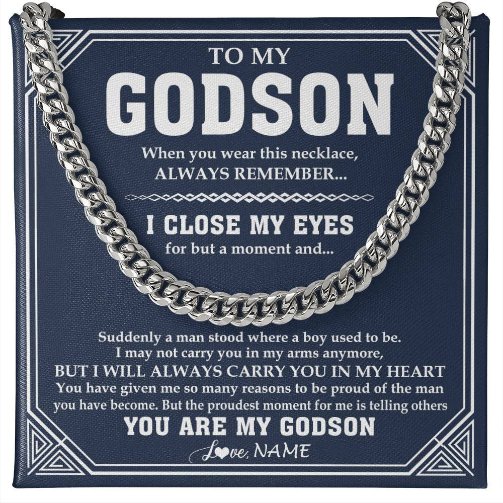 Cuban Link Chain Necklace Stainless Steel | 1 | Personalized To My Godson Necklace From Godmother Uncle Aunt Suddenly A Man Jewelry Godson Birthday Gifts Graduation Christmas Customized Gift Box Message Card | teecentury