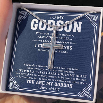 Stainless Cross Necklace Stainless Steel | 2 | Personalized To My Godson Necklace From Godmother Uncle Aunt Suddenly A Man Jewelry Godson Birthday Gifts Graduation Christmas Customized Gift Box Message Card | teecentury