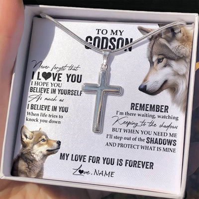 Stainless Cross Necklace Stainless Steel | 2 | Personalized To My Godson Necklace From Godmother Uncle Aunt Wolf My Love For You Is Forever Godson Birthday Christmas Customized Gift Box Message Card | teecentury
