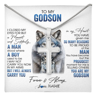 Stainless Cross Necklace Stainless Steel | 1 | Personalized To My Godson Necklace From Godmother Uncle I Close My Eyes For But A Moment Wolf Godson Birthday Gifts Christmas Customized Gift Box Message Card | teecentury