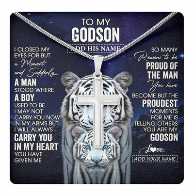 Stainless Cross Necklace Stainless Steel | 1 | Personalized To My Godson Necklace From Godmother Uncle I Close My Eyes White Tiger Birthday Gift For Godson Graduation Christmas Custom Gift Box Message Card | https://teecentury.