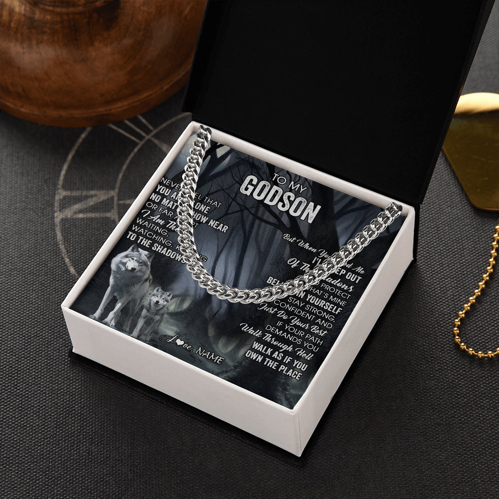 Cuban Link Chain Necklace Stainless Steel | 2 | Personalized To My Godson Necklace From Godmother Uncle Never Feel That You Are Alone Wolf Godson Birthday Gifts Christmas Customized Gift Box Message Card | teecentury