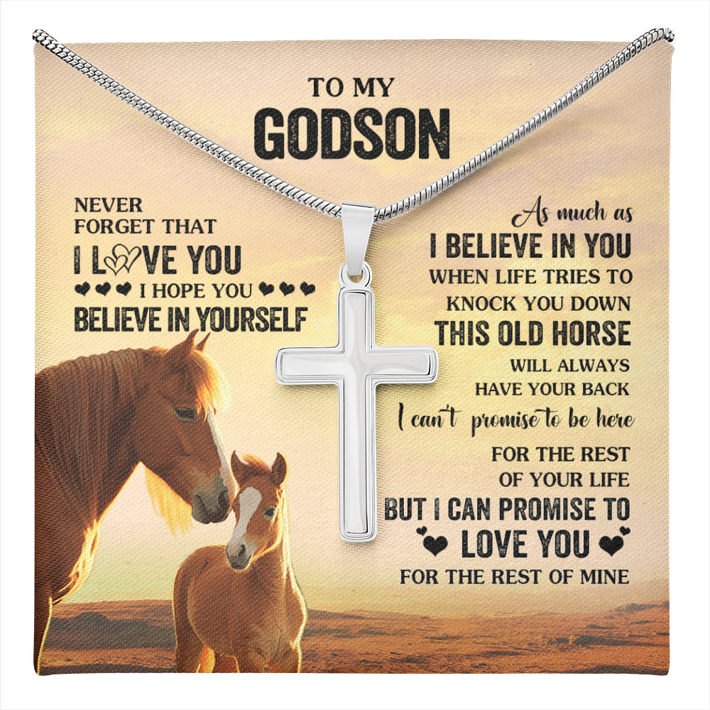 Stainless Cross Necklace Stainless Steel | 1 | Personalized To My Godson Necklace From Godmother Uncle This Old Horse Love You Godson Birthday Gifts Graduation Christmas Customized Gift Box Message Card | teecentury