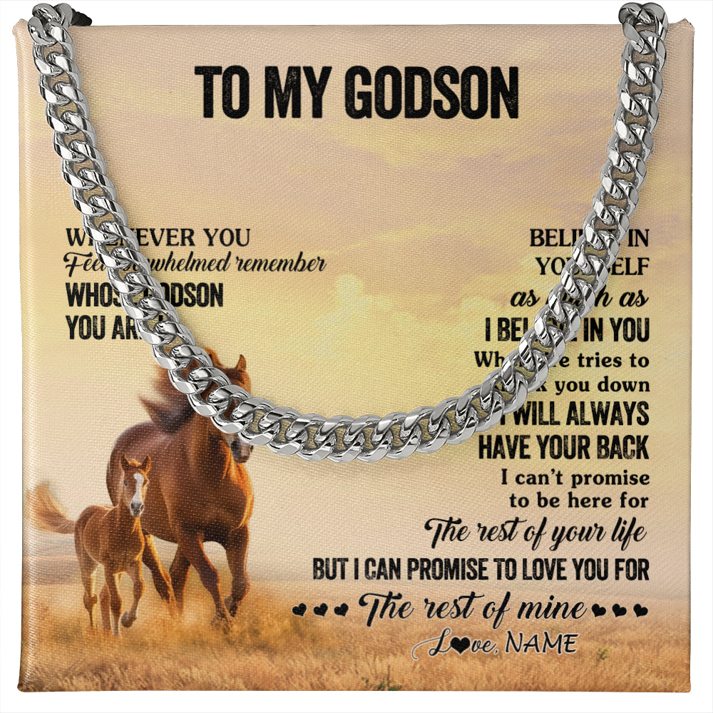 Cuban Link Chain Necklace Stainless Steel | 1 | Personalized To My Godson Necklace From Godmother Uncle Whenever You Feel Horse Godson Birthday Gifts Graduation Christmas Customized Gift Box Message Card | teecentury