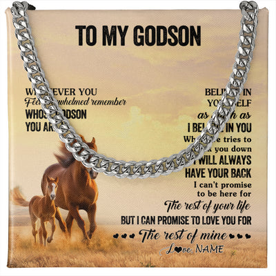 Cuban Link Chain Necklace Stainless Steel | 1 | Personalized To My Godson Necklace From Godmother Uncle Whenever You Feel Horse Godson Birthday Gifts Graduation Christmas Customized Gift Box Message Card | teecentury