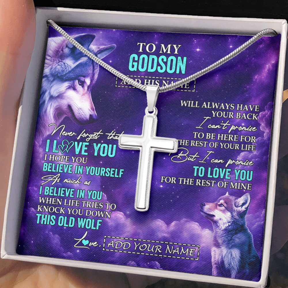 Stainless Cross Necklace Stainless Steel | 2 | Personalized To My Godson Necklace From Godmother Uncle Wolf Never Forget I Love You Godson Birthday Gifts Graduation Christmas Custom Gift Box Message Card Shirt & Hoodie | https://teecentury.