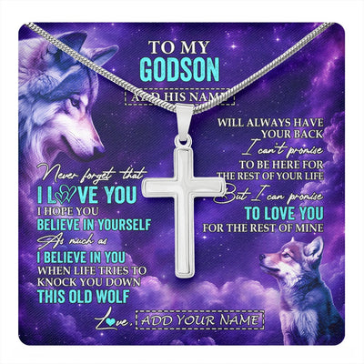 Stainless Cross Necklace Stainless Steel | 1 | Personalized To My Godson Necklace From Godmother Uncle Wolf Never Forget I Love You Godson Birthday Gifts Graduation Christmas Custom Gift Box Message Card Shirt & Hoodie | https://teecentury.