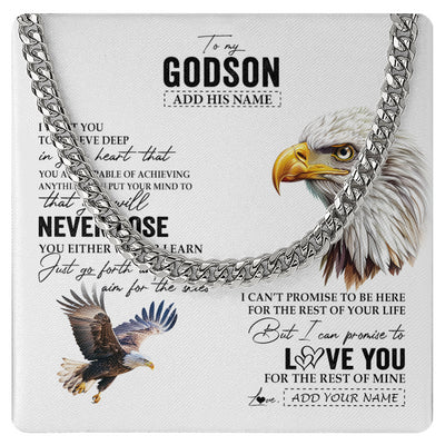 Cuban Link Chain Necklace Stainless Steel | 1 | Personalized To My Godson Necklace From Godmother Uncle You Will Never Lose Eagle Godson Birthday Gifts Graduation Christmas Customized Gift Box Message Card | teecentury