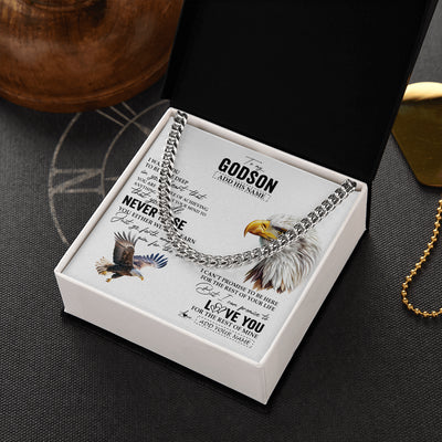 Cuban Link Chain Necklace Stainless Steel | 2 | Personalized To My Godson Necklace From Godmother Uncle You Will Never Lose Eagle Godson Birthday Gifts Graduation Christmas Customized Gift Box Message Card | teecentury