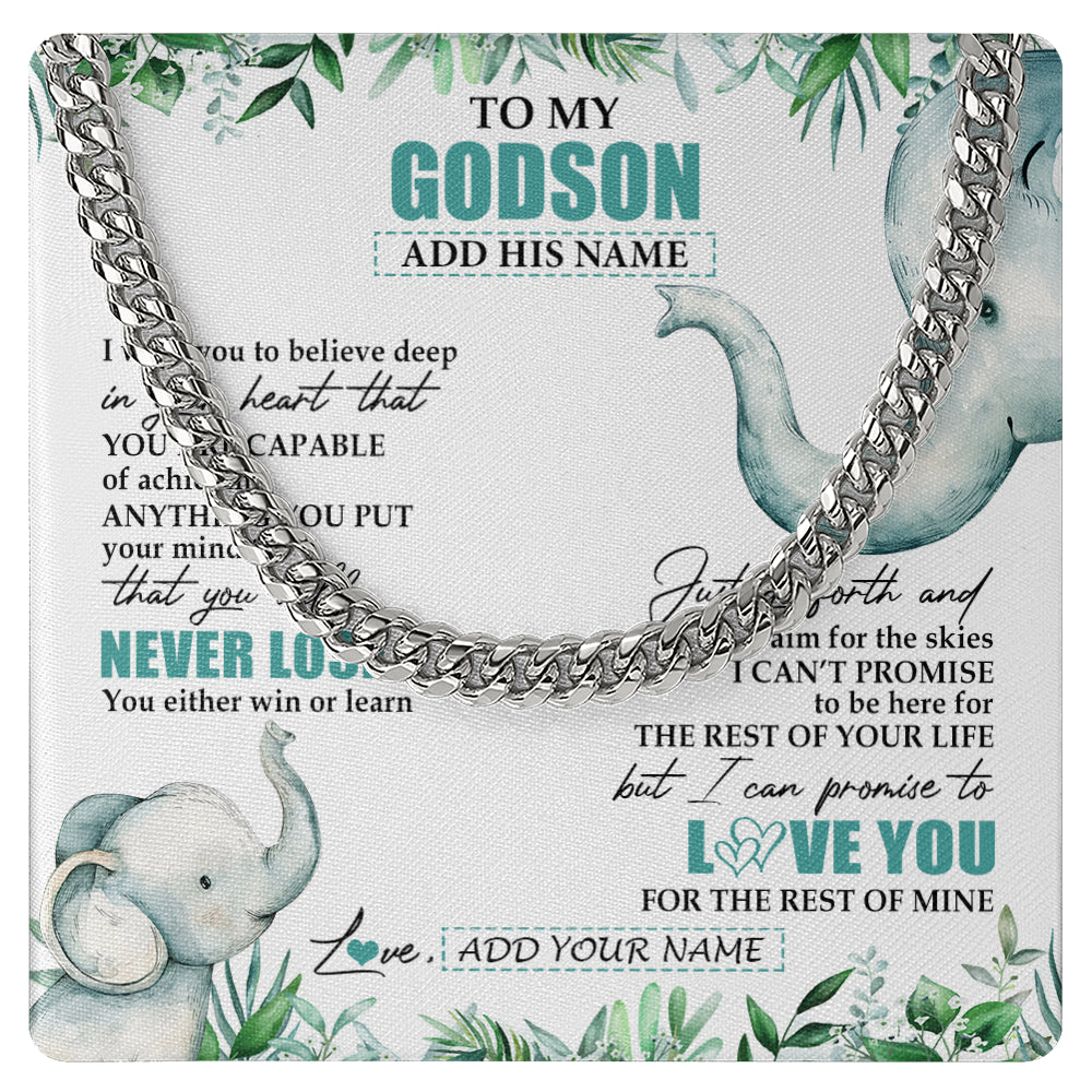 Cuban Link Chain Necklace Stainless Steel | 1 | Personalized To My Godson Necklace From Godmother Uncle You Will Never Lose Elephant Godson Birthday Gifts Graduation Christmas Custom Gift Box Message Card | teecentury