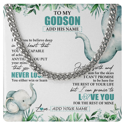 Cuban Link Chain Necklace Stainless Steel | 1 | Personalized To My Godson Necklace From Godmother Uncle You Will Never Lose Elephant Godson Birthday Gifts Graduation Christmas Custom Gift Box Message Card | teecentury