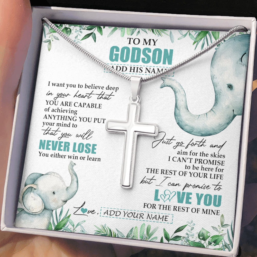 Stainless Cross Necklace Stainless Steel | 2 | Personalized To My Godson Necklace From Godmother Uncle You Will Never Lose Elephant Godson Birthday Gifts Graduation Christmas Custom Gift Box Message Card | teecentury