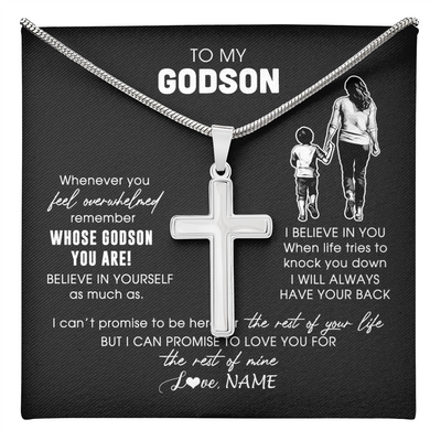 Stainless Cross Necklace Stainless Steel | 1 | Personalized To My Godson Necklace From Godmother Whenever You Feel Overwhelmed Godson Jewelry Birthday Graduation Christmas Customized Gift Box Message Card | teecentury