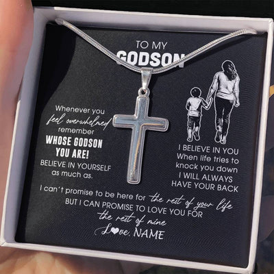Stainless Cross Necklace Stainless Steel | 2 | Personalized To My Godson Necklace From Godmother Whenever You Feel Overwhelmed Godson Jewelry Birthday Graduation Christmas Customized Gift Box Message Card | teecentury