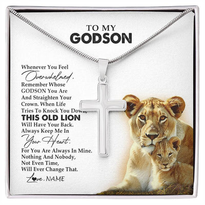 Stainless Cross Necklace Stainless Steel | 1 | Personalized To My Godson Necklace From Godmother Whenever You Fell Overwhelmed Lion Godson Birthday Graduation Christmas Customized Gift Box Message Card | teecentury