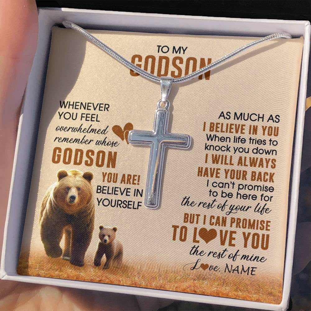 Stainless Cross Necklace Stainless Steel | 2 | Personalized To My Godson Necklace From Uncle Whenever You Feel Bear Godson Birthday Gifts Gifts Graduation Christmas Customized Gift Box Message Card | teecentury