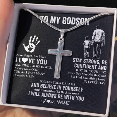 Stainless Cross Necklace Stainless Steel | 2 | Personalized To My Godson Necklace I Love You Forever From Godfather Godson Birthday Gifts Christmas Thanksgiving Graduation Customized Gift Box Message Card | teecentury