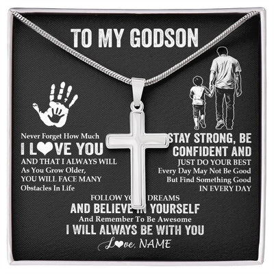 Stainless Cross Necklace Stainless Steel | 1 | Personalized To My Godson Necklace I Love You Forever From Godfather Godson Birthday Gifts Christmas Thanksgiving Graduation Customized Gift Box Message Card | teecentury