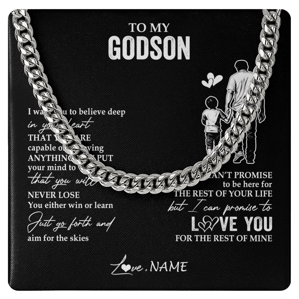 Cuban Link Chain Necklace Stainless Steel | 1 | Personalized To My Godson Necklace You Will Never Lose From Godfather Uncle Godson Birthday Gifts Graduation Christmas Customized Gift Box Message Card | teecentury