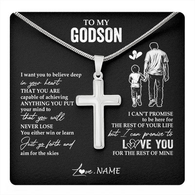 Stainless Cross Necklace Stainless Steel | 1 | Personalized To My Godson Necklace You Will Never Lose From Godfather Uncle Godson Birthday Gifts Graduation Christmas Customized Gift Box Message Card | teecentury