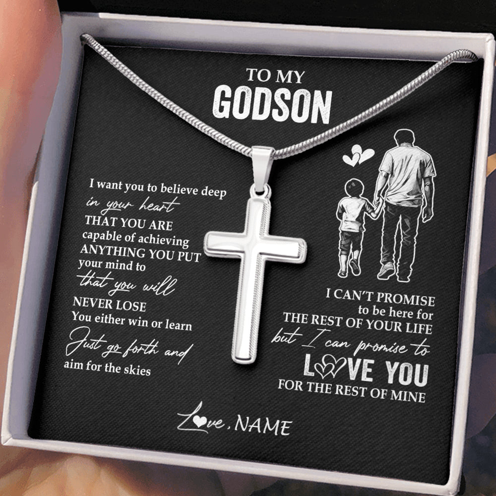 Stainless Cross Necklace Stainless Steel | 2 | Personalized To My Godson Necklace You Will Never Lose From Godfather Uncle Godson Birthday Gifts Graduation Christmas Customized Gift Box Message Card | teecentury
