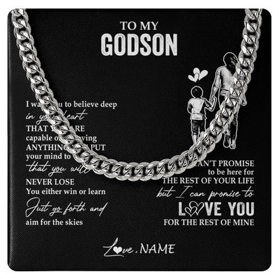 Cuban Link Chain Necklace Stainless Steel | 1 | Personalized To My Godson Necklace You Will Never Lose From Godmother Aunt Godson Birthday Gifts Graduation Christmas Customized Gift Box Message Card | teecentury