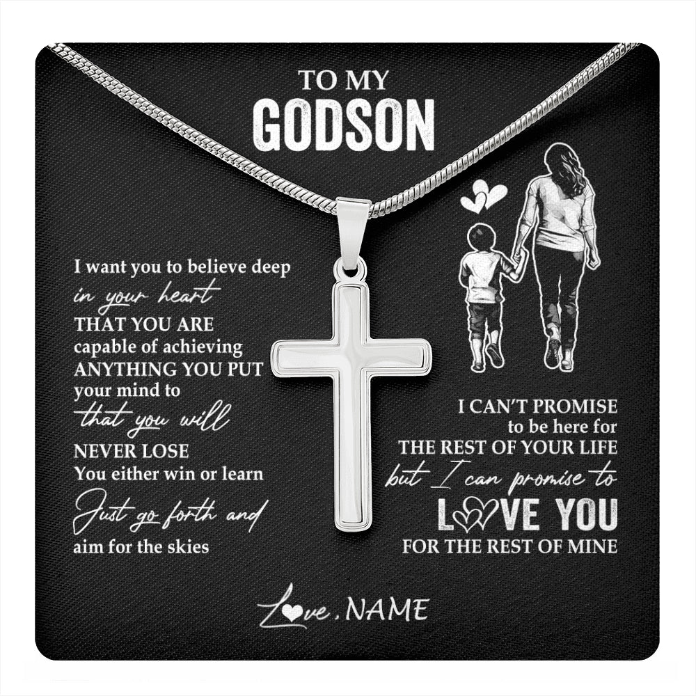 Stainless Cross Necklace Stainless Steel | 1 | Personalized To My Godson Necklace You Will Never Lose From Godmother Aunt Godson Birthday Gifts Graduation Christmas Customized Gift Box Message Card | teecentury