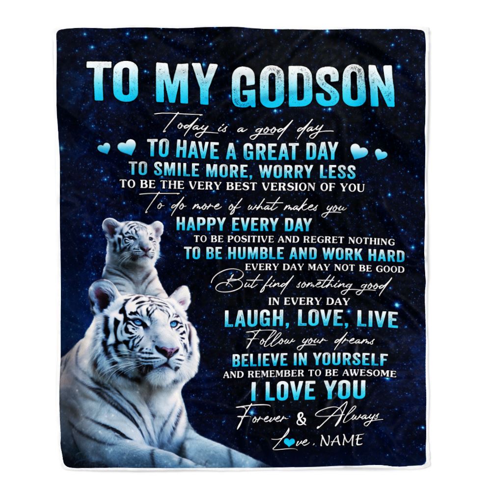 Personalized To My Godson Tiger Blanket From Godmother Today Is A Good Day Godson Gifts Birthday Graduation Christmas Customized Bed Fleece Throw Blanket | teecentury