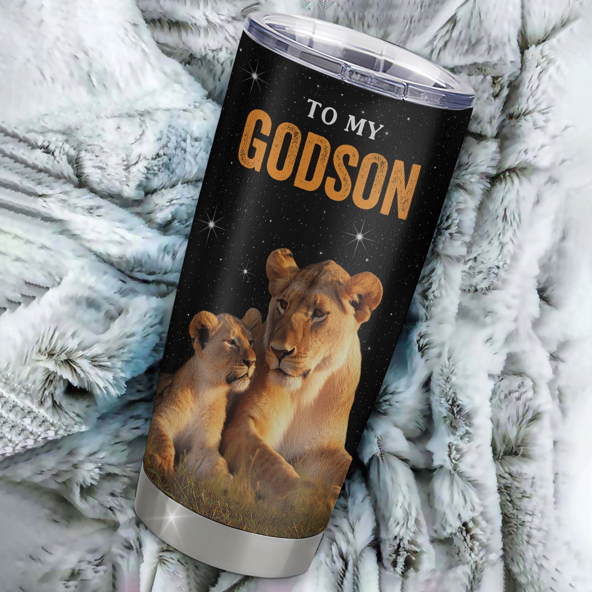 Personalized To My Godson Tumbler From Aunt Stainless Steel Cup Live Laugh Love Lion Godchild Godson Birthday Gifts Positive Graduation Christmas Custom Travel Mug | teecentury
