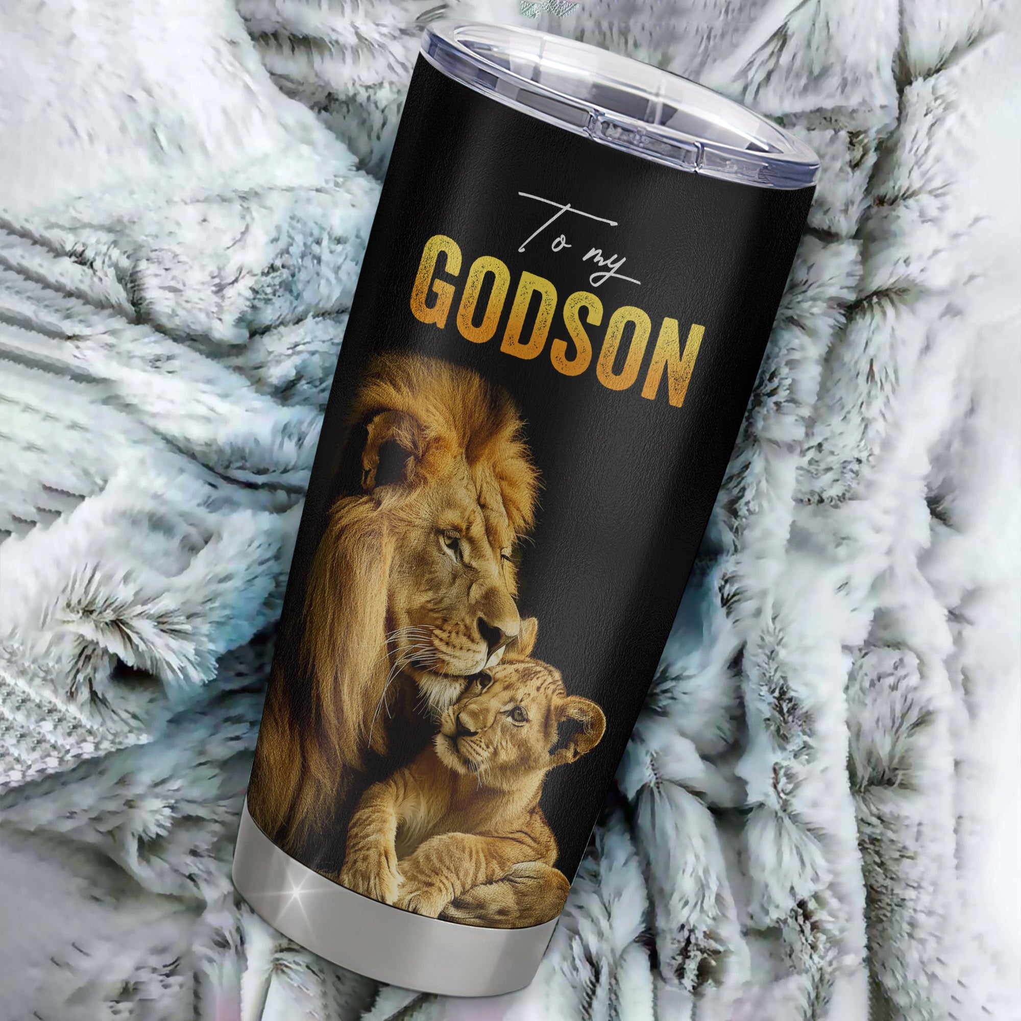Personalized To My Godson Tumbler From Godfather Stainless Steel Cup Lion My Only Wish For You Godchild Birthday Graduation Christmas Travel Mug | teecentury