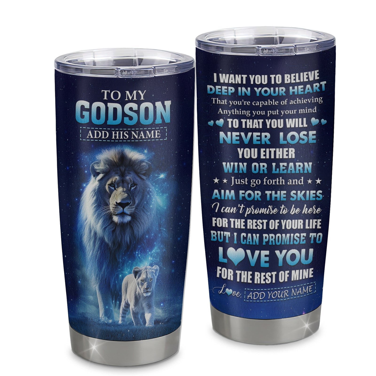 Personalized To My Godson Tumbler From Godfather Uncle Believe Your Heart Godson Gift Birthday Graduation Christmas Custom Stainless Steel Cup Travel Mug | teecentury