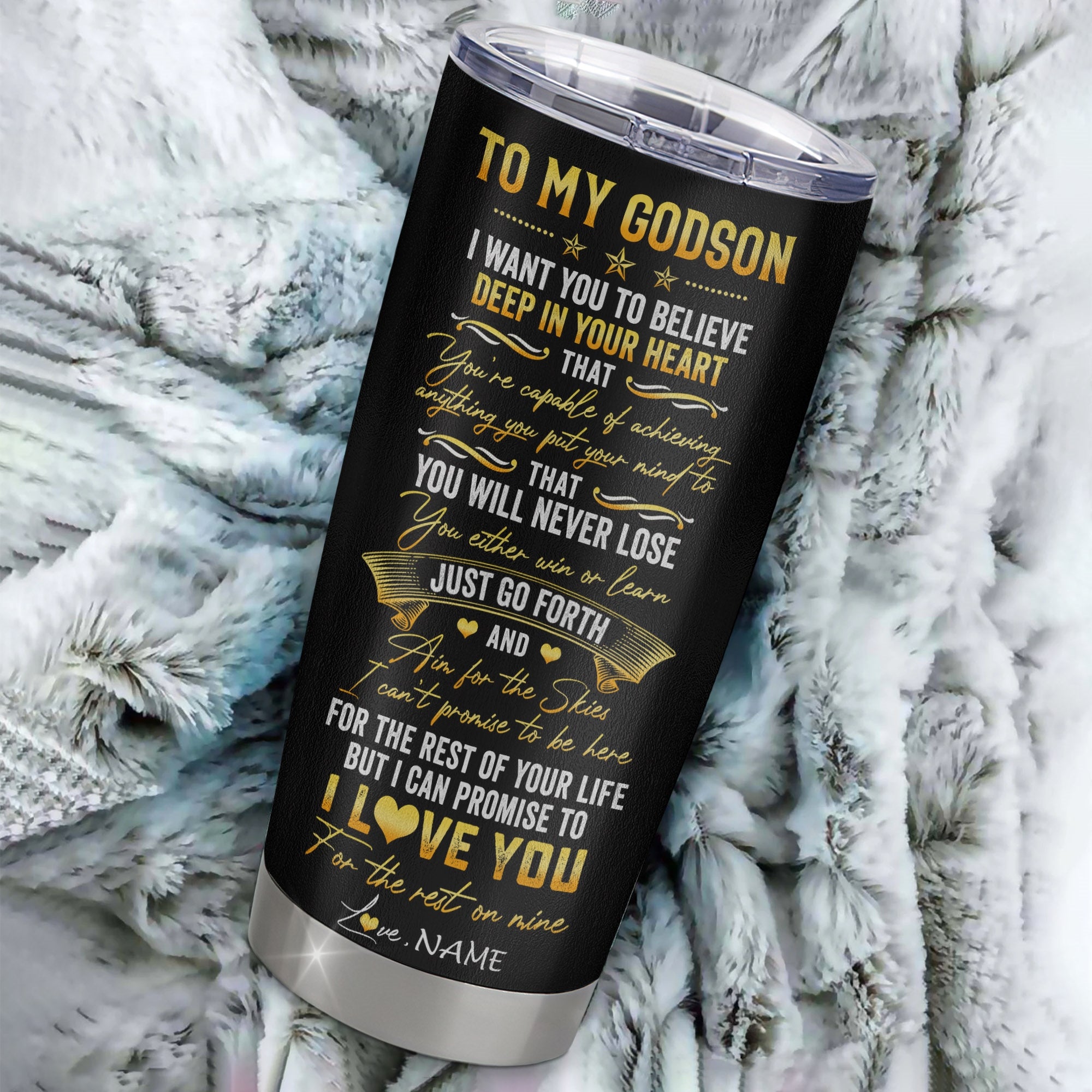 Personalized To My Godson Tumbler From Godmother Aunt Stainless Steel Cup You Will Never Lose Lion Godchild Birthday Graduation Christmas Travel Mug | teecentury
