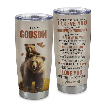Personalized To My Godson Tumbler From Godmother Aunt Uncle Stainless Steel Cup This Old Bear Love You Godson Birthday Gifts Graduation Christmas Custom Travel Mug | teecentury