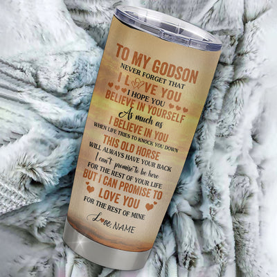 Personalized To My Godson Tumbler From Godmother Aunt Uncle Stainless Steel Cup This Old Horse Love You Godson Birthday Gifts Graduation Christmas Custom Travel Mug | teecentury